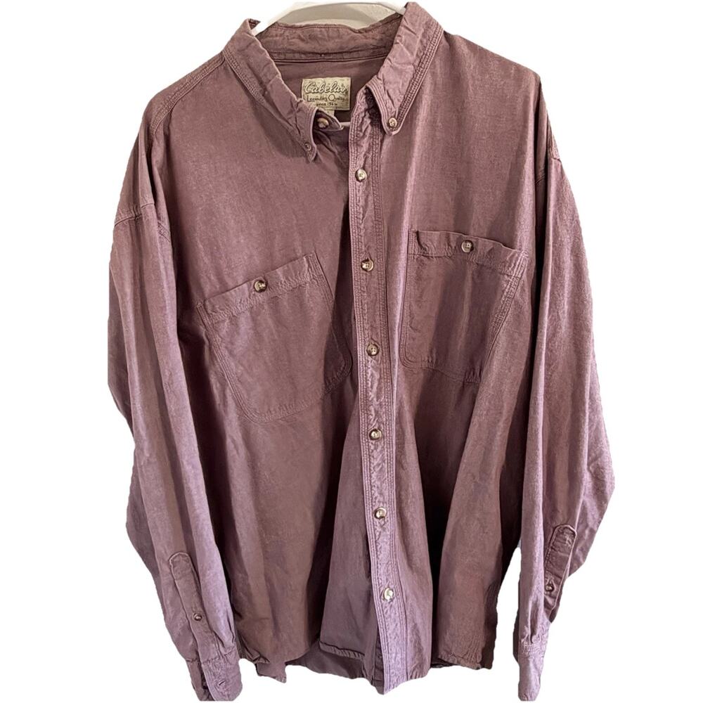 Cabela's Men's Long Sleeve Button Down Shirt 2XL Mauve Purple 100% Cotton Rugged